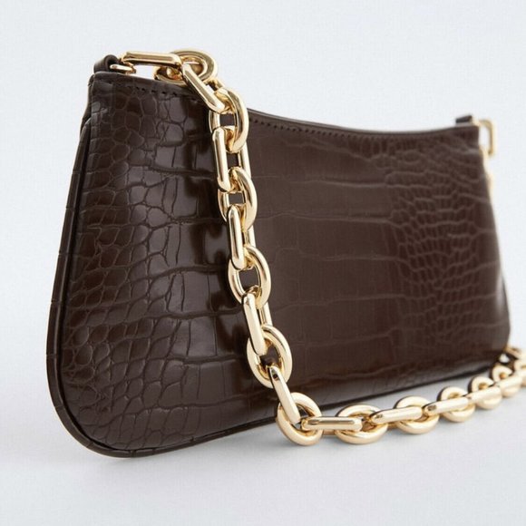 Zara Bags Zara Chain Strap Animal Embossed Shoulder Bag Brown